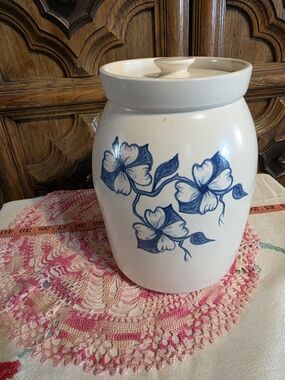 Ceramic Crock with Blue Floral Design